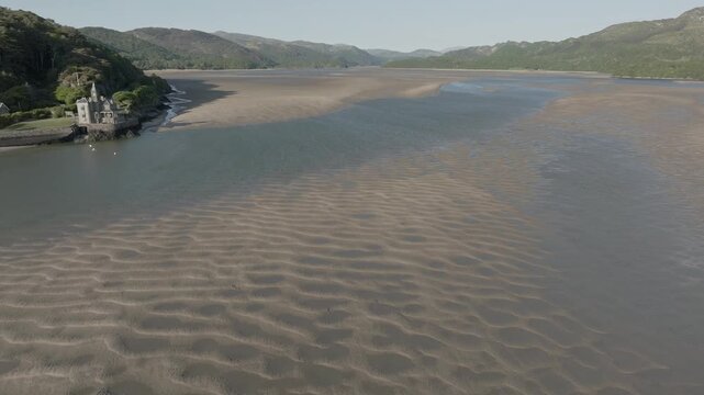 Barmouth Estuary North West Wales Aerial Landscape Low Tide