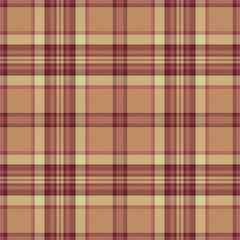 Short plaid fabric textile, purity check background vector. Woman seamless texture tartan pattern in red and orange colors.