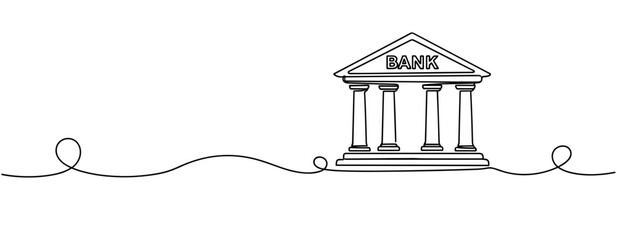 Naklejka premium Continuous line drawing of a classical bank building showcasing simplicity and structure. No editable stroke