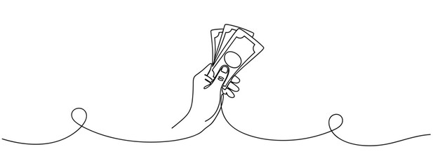 Minimalist line art of hand holding cash. No editable stroke
