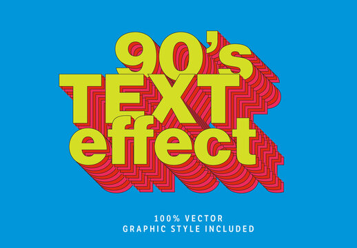 Colorful retro modern nostalgia 90s style text effect with bold typography, bright yellow and red colors