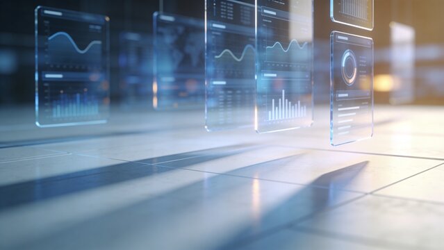 Minimalist Futuristic 3D User Interface Design with Translucent Floating Glass Panels and Soft Ambient Shadowing