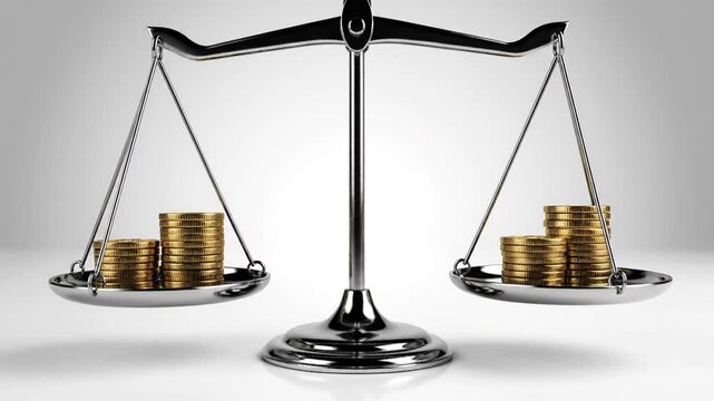 Balance scale with stacks of gold coins concept of finance and wealth