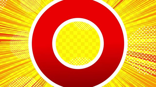 コミック風の集中線が広がる背景に丸が飛び出るアニメーション動画
