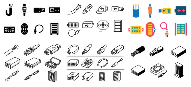 Technology icons with cable usb connector outline style