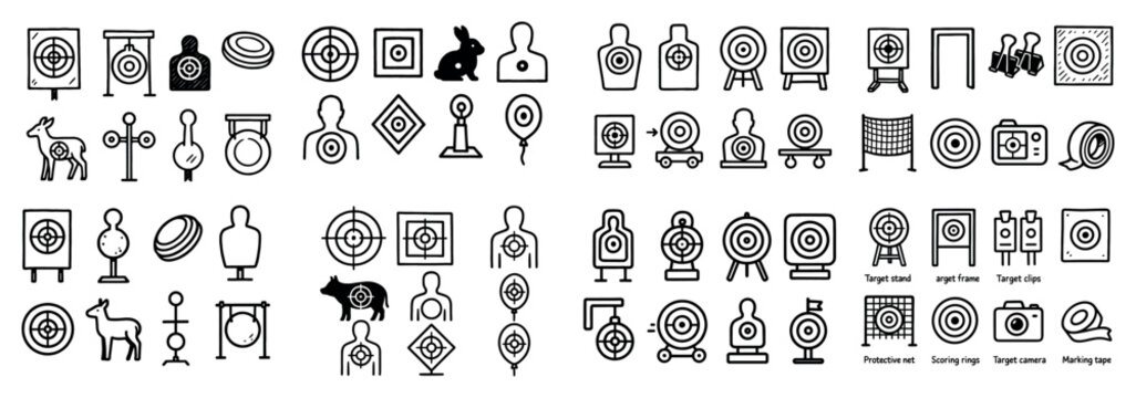 Shooting icons with bull eye rabbit deer outline