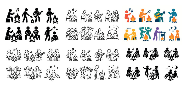 Community icons with people guitar drum colorful