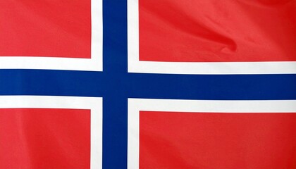 Fototapeta premium Red flag with indigo blue Nordic cross outlined in white representing Norway.
