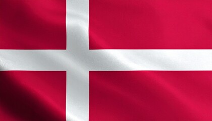Fototapeta premium Red flag with white Nordic cross shifted toward hoist representing Denmark.