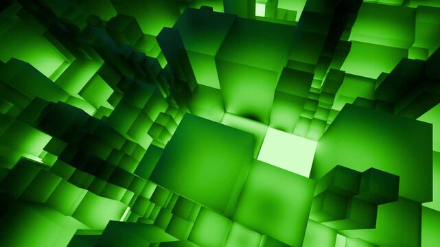 Neon Green Maze Structures With Volumetric Lighting To Emulate Futuristic Virtual Urban Environment