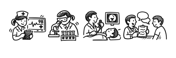 Healthcare professionals in various medical roles