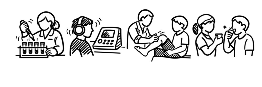 Medical professionals and patients in healthcare activities illustrations