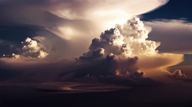 Towering cumulonimbus clouds with strong highlights and shadows