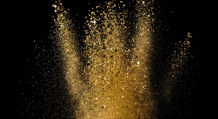 Obraz premium Golden sparkles or particles creating a radiant, glowing effect against a dark backdrop.