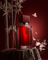 Luxury Red Perfume Bottle with Bamboo Decor