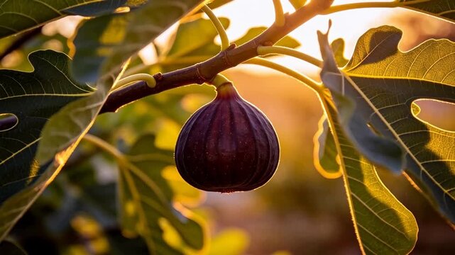 Figs on a tree branch at sunset