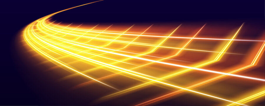 Vibrant rainbow speed streak flows swiftly, leaving luminous curved paths and subtle spark particles for dynamic visuals. vector