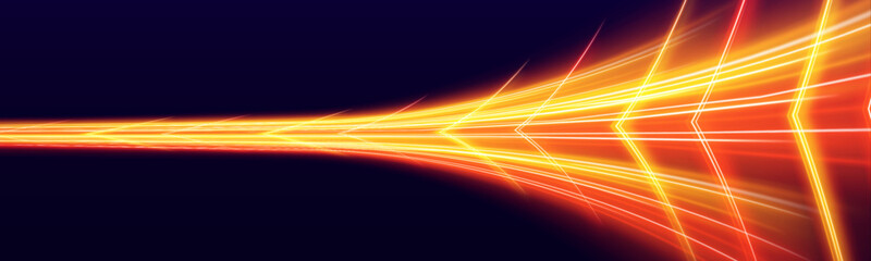 Rainbow speed trail twists elegantly, flowing rapidly with glowing luminous paths and scattered spark particles. vector © Romstock