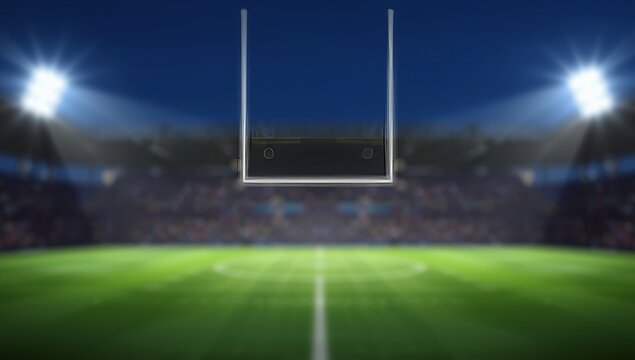 Abstract Glowing Rugby Goal Posts Night Stadium
