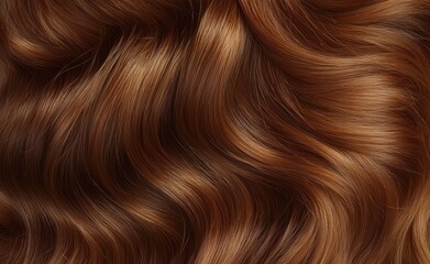 Naklejka premium silky glossy chestnut brown wavy hair with warm highlights, flowing smooth strands evoking elegance and warmth