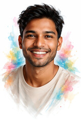 Smiling Young Man Portrait with Colorful Artistic Splash Background