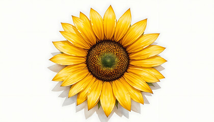 Fototapeta premium Bright yellow sunflower isolated on white background with vibrant petals and detailed center close-up