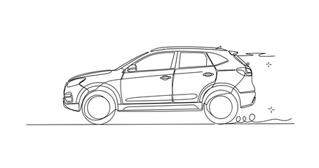 Fototapeta premium Crossover suv driving along flat road at high speed. No editable stroke