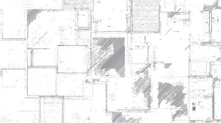 Obraz premium Geometric pattern with hatching and speckles in gray and white tones. Abstract composition with squares and lines. Textured background