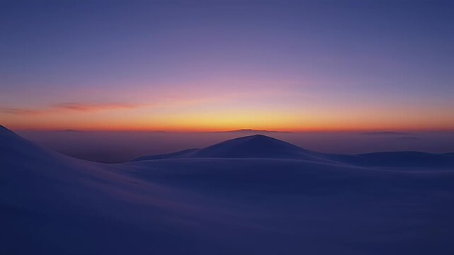 Minimalist landscape image of soft blue hills at sunset with a gradient sky