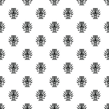 Tribal tiki figures creating a traditional polynesian pattern on a white background