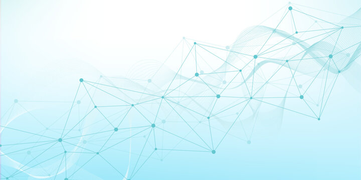 Geometric abstract background with connected line and dots. Structure molecule and communication. Big Data Visualization. Medical, technology, science background. Vector illustration.