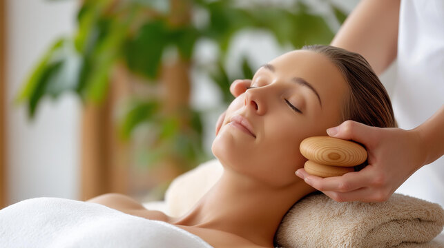 Woman receiving a relaxing body massage using maderotherapy wooden tools at a wellness salon, natural massage therapy, holistic body treatment, relaxation salon service, wooden