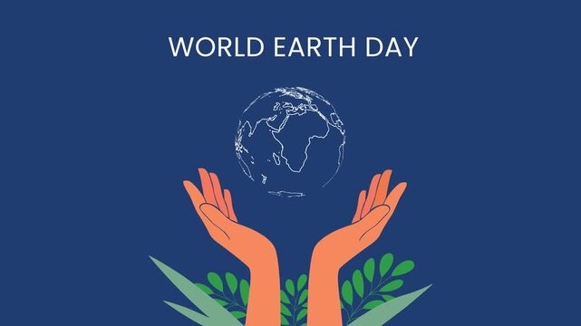 World Earth Day animation with rotating globe and caring hands. Save the planet concept for World Earth Day