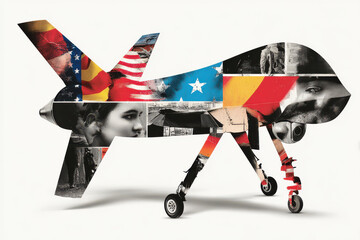 Obraz premium usa themed military drone collage with american flag and cultural elements