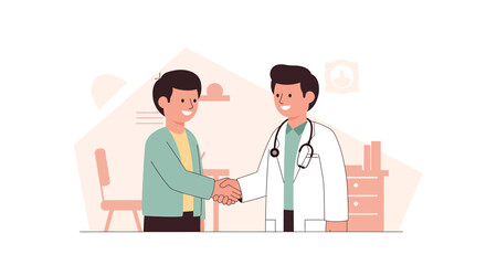 Obraz premium Doctor and patient handshake in clinic, healthcare consultation, medical trust and partnership