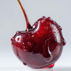 Close up of a fresh cherry with water droplets