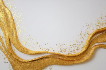 Glittery golden flowing textures on white background