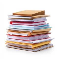 Stack of documents and folders on a white background