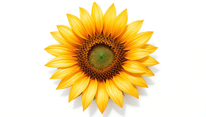 Fototapeta premium Bright yellow sunflower in full bloom isolated on white background with vibrant petals and green center close-up