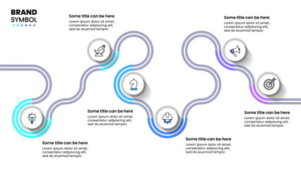 Naklejka premium Infographic template. Zigzag line with 6 circles