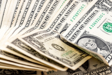 American one dollar banknotes wallpaper. Close up of money. Wealth concept, free trade, business concept background.
close up of one dollar bills.