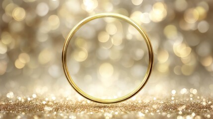 Golden ring on glittering background