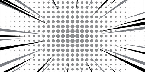 Comic book black and white radial lines background. Manga speed frame. Super hero action. Vector illustration.