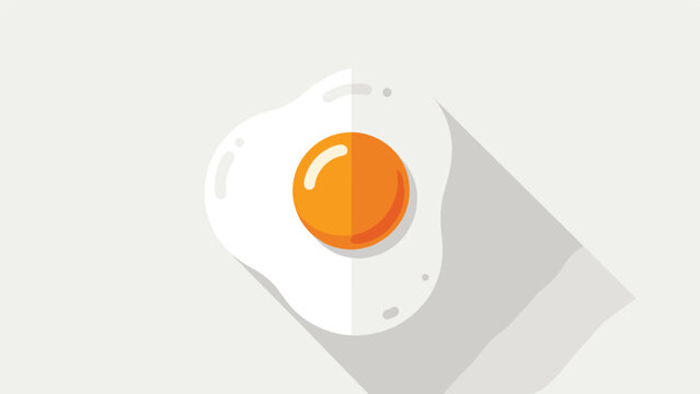 Flat design fried egg with a perfectly round yellow yolk, casting a long shadow on a light gray background, suggesting a minimalist breakfast item.
