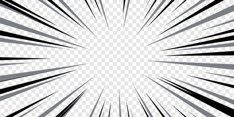 Comic book black and white radial lines background. Manga speed frame. Super hero action. Vector illustration.