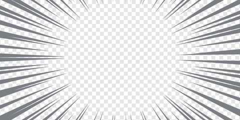 Comic book black and white radial lines background. Manga speed frame. Super hero action. Vector illustration.