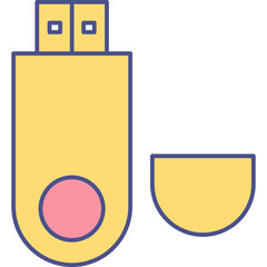 USB Icon Colored Outline &ndash; Universal Serial Bus, Data Transfer, Connection Port Symbol for UI and Web