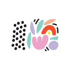 Minimal Memphis style abstract composition with playful shapes and dots. Flat vector illustration suitable for branding, logos, and modern graphic design.