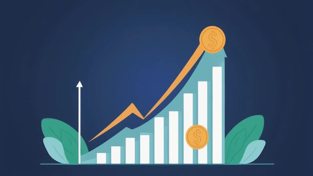 A rising graph with an upward trend and circular markers on a blue background