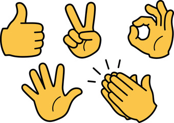 Obraz premium Collection of diverse hand gestures showcasing positive communication victory success and agreement in a friendly cartoonstyle illustration